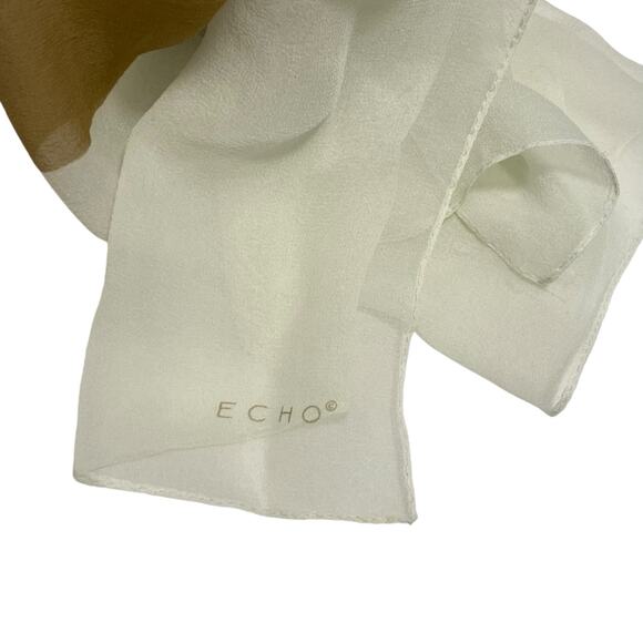 Vintage Echo Retro Blue and Tan Striped Silk Scarf 15.5" x 66" - Picture 2 of 12